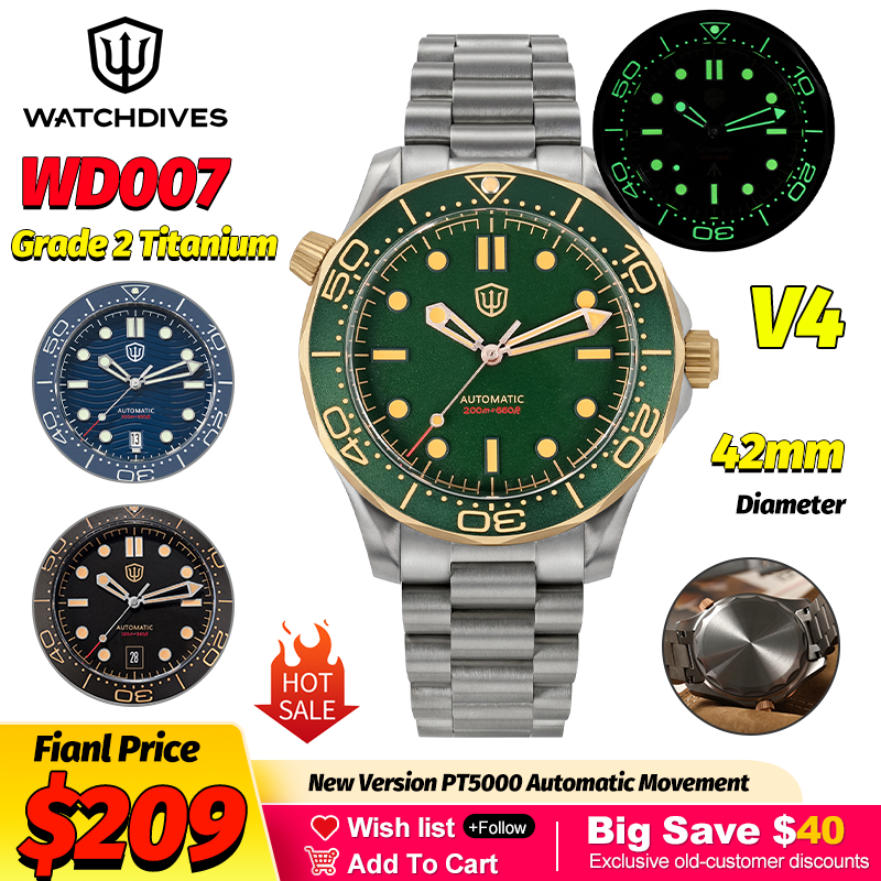 Luxury Watch Dial - Watchdives WD007 V4 42Mm Titanium Automatic