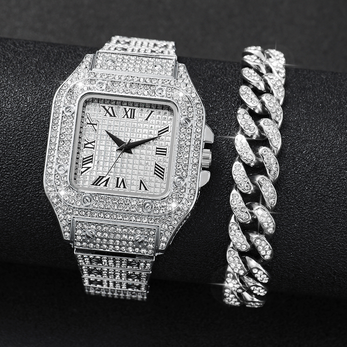 2PCS Iced Out Square Watch & C - Luxury Watch Wallpaper のレビューと価格
