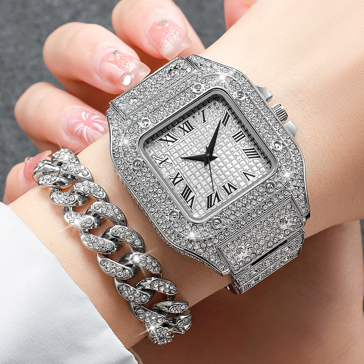 2PCS Iced Out Square Watch & C - Luxury Watch Wallpaper のレビューと価格