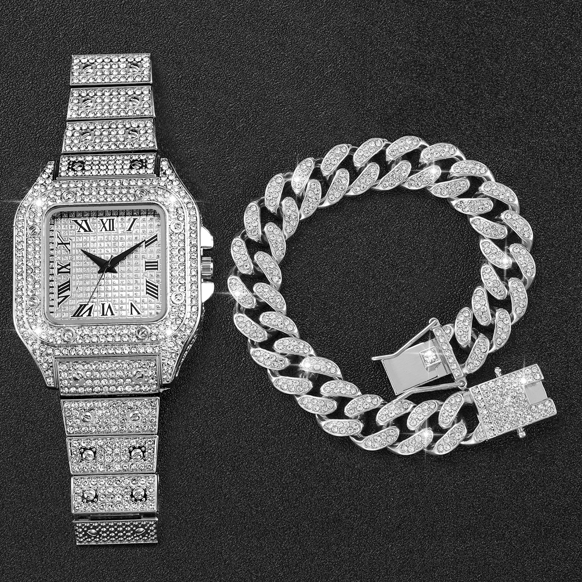 2PCS Iced Out Square Watch & C - Luxury Watch Wallpaper のレビューと価格