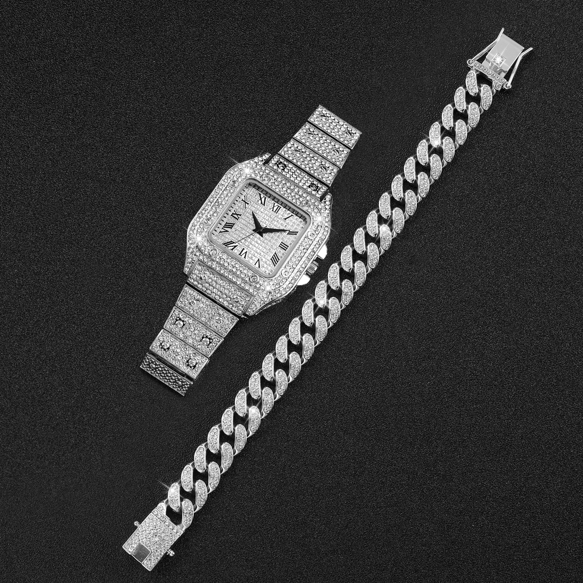 2PCS Iced Out Square Watch & C - Luxury Watch Wallpaper のレビューと価格