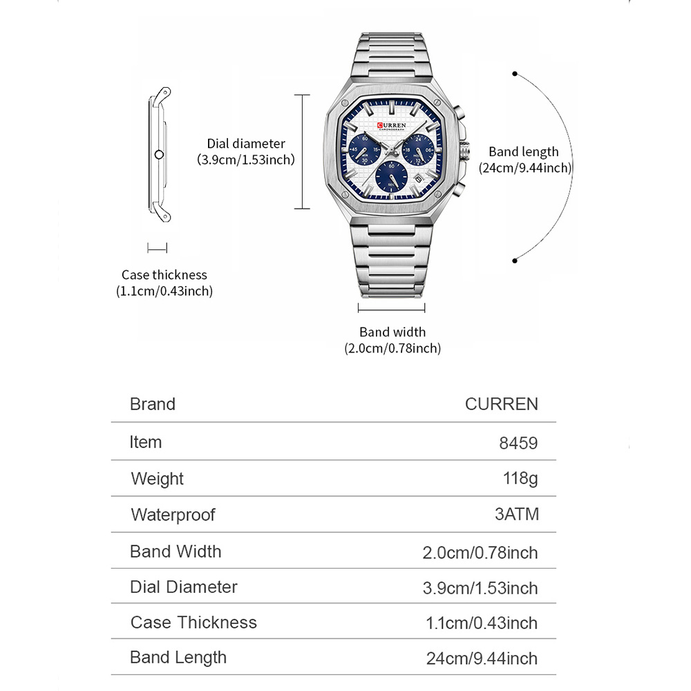 CURREN Luxury Square Chrono Wa - Luxury Watch Dial のレビューと価格