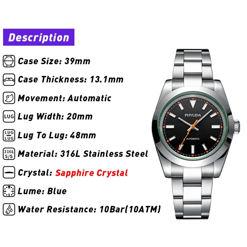PHYLIDA 39mm MIYOTA Automatic  - Luxury Watch Dial のレビューと価格